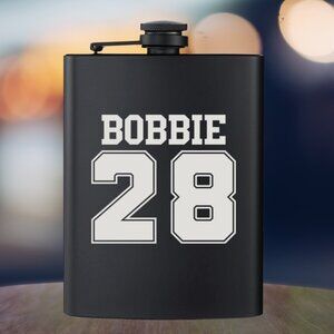 Personalized Engraved My Sports Name Number Black Flask
